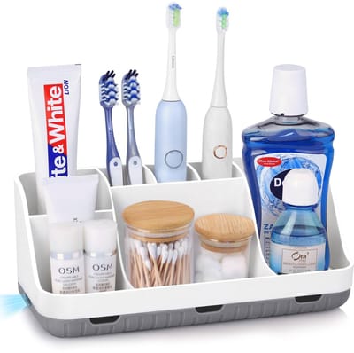 Allecto - Tandenborstelhouder - Badkamer organizer - 7 compartimenten - Wit - Tandpastahouder - Geschikt voor gezin en kinderen - Kunststof
