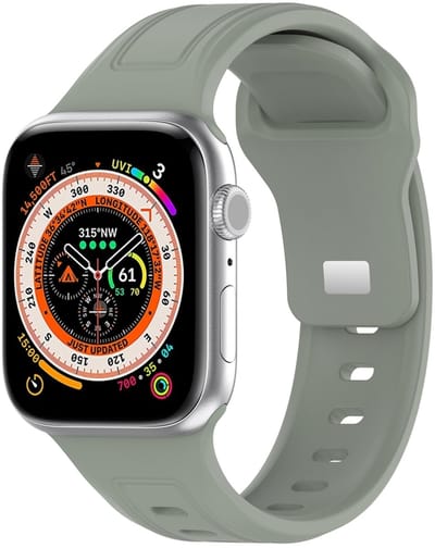 By Qubix - Geschikt voor Apple Watch bandje - Square siliconen band - Grijsgroen licht - Geschikt voor Apple Watch 44mm / 45mm / 46mm / 49mm (Ultra 1,2 en 3)