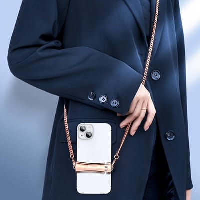 Sangle Clip Dorsal de Téléphone en Acier Inoxydable | Lanière de Cou Bandoulière Réglable avec Finition Miroir | Accessoire Mobile Anti-Perte pour Femmes black