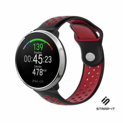 Strap-it Ademend siliconen sport bandje - geschikt voor Polar Unite / Ignite / Ignite 2 / Ignite 3 / Pacer - zwart/rood