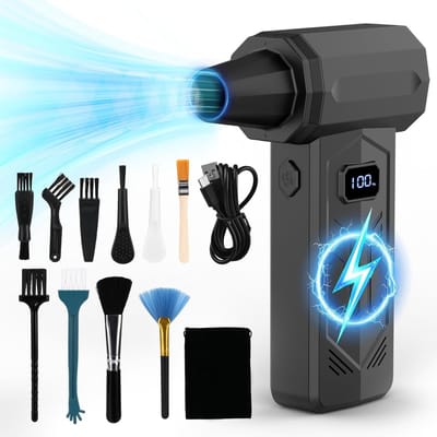 Elektrische Stofblazer – 130.000 RPM Turbo Air Duster – 3 Snelheden – USB Snelladen – LED-verlichting – Inclusief 10 Borstels – Voor PC, Auto, Bank & Outdoor Gebruik