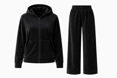 huispak velours - zwart - 2 delig - maat S - velvet - jasje met broek