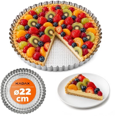 KADAX Tartelette vormpjes van verzinkt en niet-klevend blik, quichevorm in 3 maten, fruitcakevorm, ronde fruittaartvorm (diameter 22 cm, zilver)