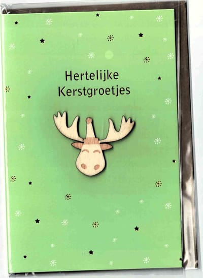 wenskaart - kerstkaart - luxe kerstkaart - Fijne kerstdagen - allerbeste wensen - houten applicatie - kerstgroetjes