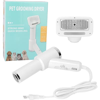 Peigne Sèche-cheveux pour Animaux Température Réglable Massage Toilettage Souffleur Poils d'Animaux avec Brosse Lisseuse pour Chats blanc
