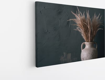 Saammp Canvas Schilderij - Pluimen in een vaas - Bloemen - Botanisch - 45x30 - Foto op canvas - Wanddecoratie - Muurdecoratie Woonkamer - Kantoor Decoratie
