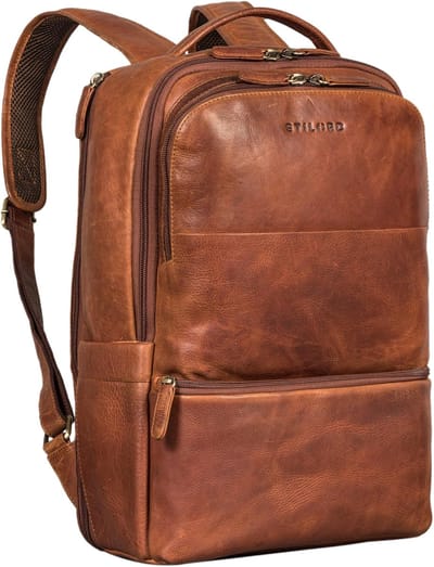 Luxe Leren Rugzak met Laptopvak 17 Inch - Vintage Dagelijkse Rugzak voor Dames en Heren