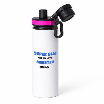Hacebo® - super blij met een lieve meester zoals jij waterfles met draaidop roze - Meester - de liefste meester - verjaardag - cadeautje voor meester - meester artikelen - kado - geschenk - collega's - water fles - 850ML