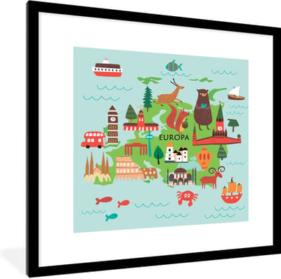 Wereldkaart Kinderen - Groen - Europa - Schoolplaat - Kinderkamer - 40x40 cm