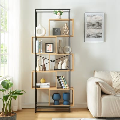 Boekenkast Rennebu open kast 194x80x33 cm zwart en eikenkleurig [en.casa]