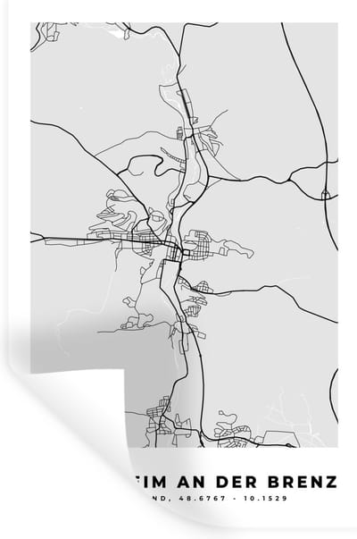 Muurstickers - Sticker Folie - Duitsland - Kaart - Heidenheim An Der Brenz - Stadskaart - Plattegrond - 20x30 cm - Plakfolie - Muurstickers Kinderkamer - Zelfklevend Behang - Zelfklevend behangpapier - Stickerfolie