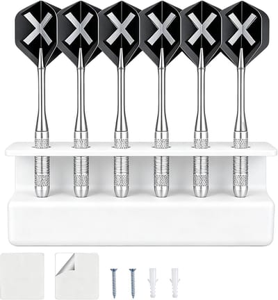 Set van 6 dartpijlen met muurhouder, acryl dartaccessoires voor staal en softdarts, duurzame en eenvoudig te monteren zwarte dartaccessoires voor elke dartliefhebber