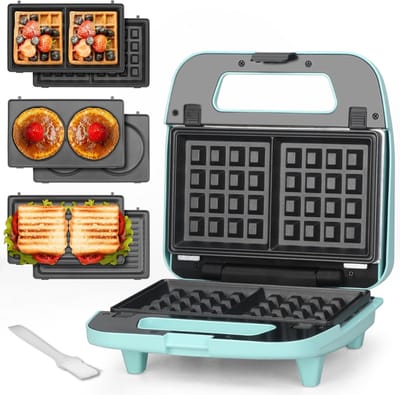 AMA® Wafelijzer met Verwisselbare Platen - Wafelmaker - Wafelijzer - Aqua - 24x24x11cm