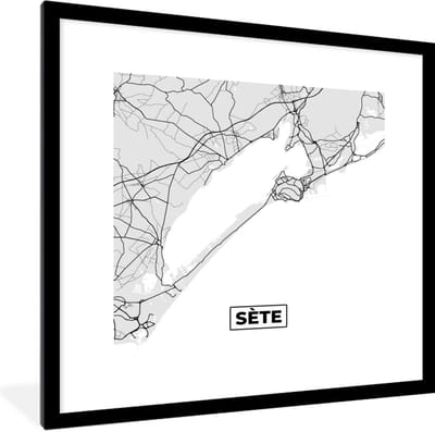 Fotolijst incl. Poster - Sète - Frankrijk - Plattegrond - Kaart - Stadskaart - 40x40 cm - Posterlijst