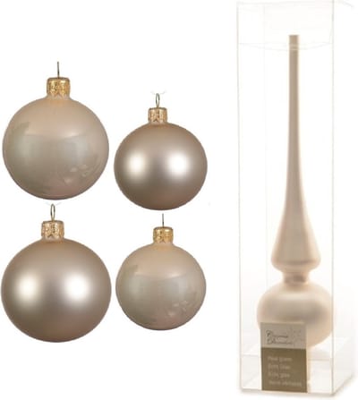 Compleet glazen kerstballen pakket champagne glans/mat 38x stuks - 18x 4 cm en 20x 6 cm - Inclusief piek mat
