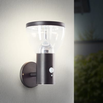 BRILLIANT LED buitenwandlamp, solar, 25 cm, 430 lm, 3000 K, roestvrij staal, zwart