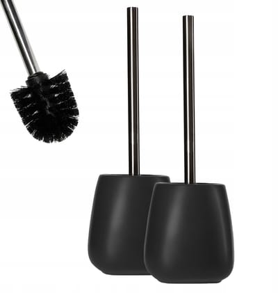 KADAX Toiletborstel en houder, toiletborstel met langere handgreep, keramische toiletborstel 12 x 36 cm, wc-garnituur voor een schoon toilet, serie Pastelo (zwart, 2 stuks)
