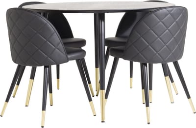 DippØ115BLBR eethoek eetkamertafel zwart en 4 Velvet eetkamerstal PU kunstleer zwart.