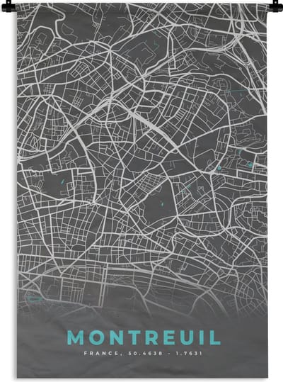 Wandkleed - Wanddoek - Kaart - Plattegrond - Montreuil - Stadskaart - Frankrijk - 120x180 cm - Wandtapijt
