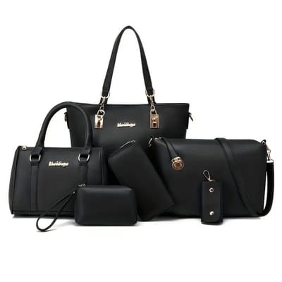 Bovista Handtas Dames - Schoudertas - School - Shopper - Schooltas - Werktas - 6-Delige Set - Zwart