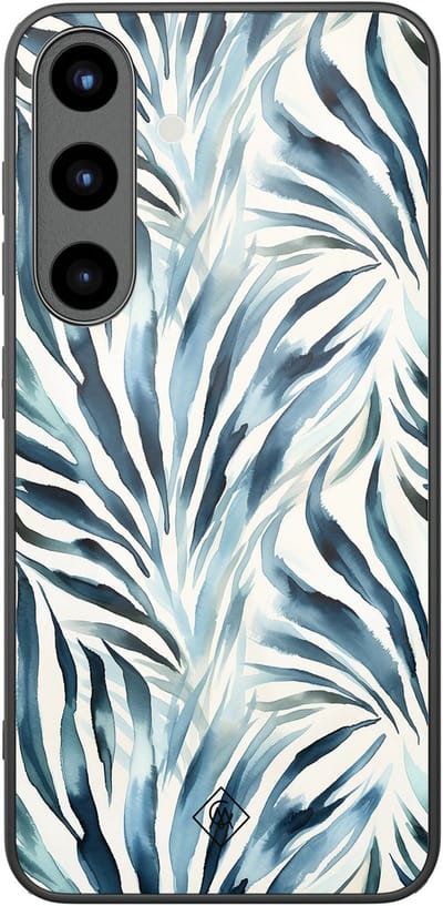 Casimoda® hoesje - Geschikt voor Samsung Galaxy S25 - Japandi Waves - Luxe Hard Case Zwart - Backcover telefoonhoesje - Blauw