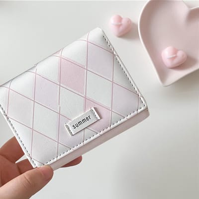 Portefeuille à carreaux Simple Multifonctionnel Portefeuille Étudiant Sac à Monnaie Carte white