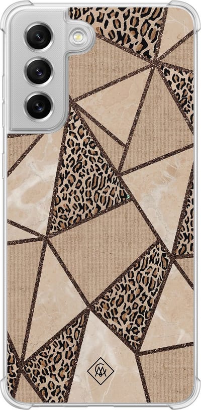 Casimoda® hoesje - Geschikt voor Samsung Galaxy S21 FE - Leopard Abstract - Shockproof case - Extra sterk - Siliconen/TPU - Bruin/beige, Transparant