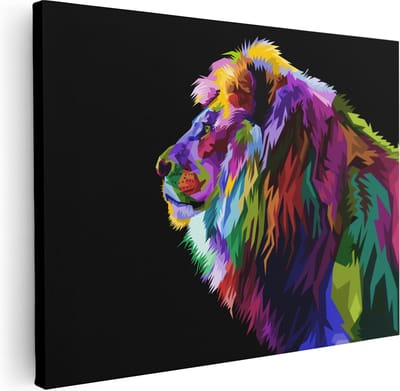 Artaza Canvas Schilderij Leeuw Pop Art - 40x30 cm - Klein - Wanddecoratie Woonkamer - Muurdecoratie Abstract - Kamer Accessoires