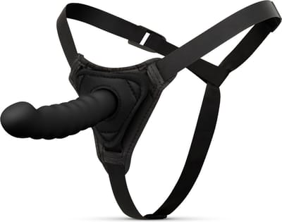 EasyToys - Siliconen Strap On - Gebogen - Strapon - Pegging - Strapon Voorbinddildo - Strapon Harnas - Voorbinddildo - Dildo - Dildo's - Zwart
