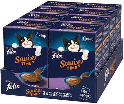 Felix Sauce Time Kip & Zalm - Multipack - Kattensnack - 48 (8x6x40 gr) - 1920g (8x240g)