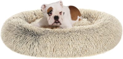 Feandrea Fluffy Hondenbed, Kattenbed, Donutkussen, Wasbaar, Uitneembare Middenvulling, Lange Pluche, Diameter 90 cm, Ombre-Khaki PGW041S01