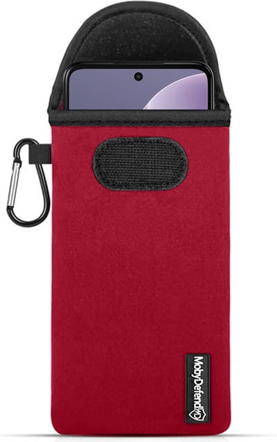 MobyDefend Hoesje - Geschikt voor Motorola Moto E15 - Neopreen Pouch Met Karabijnhaak - Insteek - Riemlus - Rood