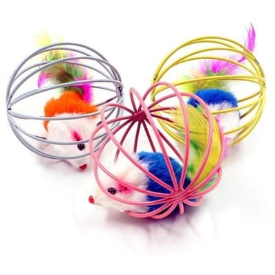 Grappige gekooide muis huisdier speelgoed rat bal voor kat hond huisdier nieuwigheid speelgoed dierbenodigdheden Color random 6 * 6cm