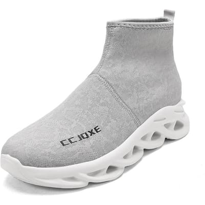 Nieuwe Lente High Top Sok Sneakers Heren Trendy Dikke Zool Sport Schoenen Mesh Ademend Hardloopschoenen Grote Maat Wandelen Herenschoenen 45 gray