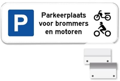 Parkeerbord Brommers en Motoren - Weerbestendig Aluminium - 40x15 cm - Bevestiging: Met muur-/ wandmontage beugels
