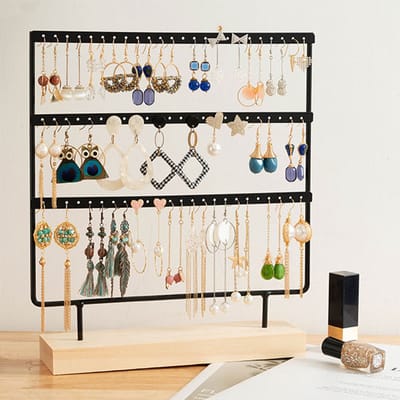 Oorbellenrekje - 3 Niveaus - 69 Gaatjes - Sieradenhouder - Sieradenrekje - Sieraden Opbergen - Organizer - Display