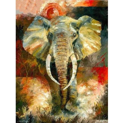 Peinture diamant 5D avec éléphants colorés, broderie complète, perceuses rondes, mosaïque, strass 20X30CM beige