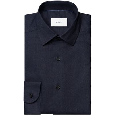 Eton Overhemd Solid Color Double-Twisted Yarn Cotton Flanel Navy / male