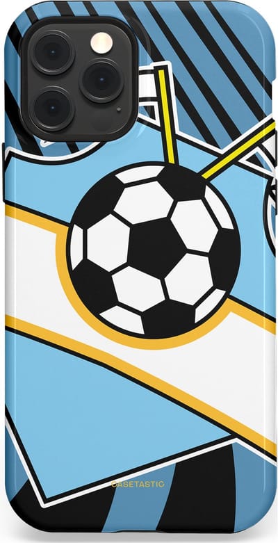 Casetastic hoesje geschikt voor Apple iPhone 12 / Apple iPhone 12 Pro - MagSafe - Dubbellaagse bescherming - Kampioensbal - Fashion Case - Lichtblauw Zwart Wit