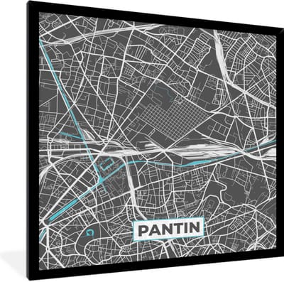 Fotolijst incl. Poster - Pantin - Frankrijk - Plattegrond - Stadskaart - Kaart - 40x40 cm - Posterlijst