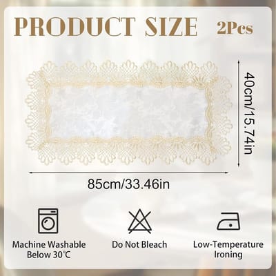 Allecta - Rechthoekig tafelkleed set wit met gouden rand - 2 stuks - 40 x 85 cm - Geschikt voor wasmachine - Handig als stofhoes voor koelkast.