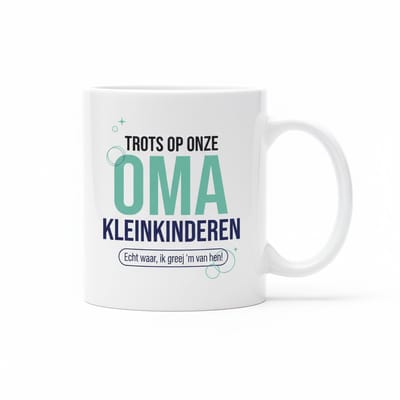 Lieve Oma Tekst Mok 330 ml – “Trots Op Onze Oma Kleinkinderen” Koffie- & Theemok Cadeau