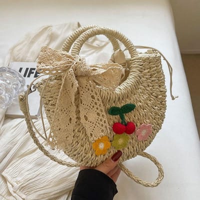 Sacs Populaires Tissés à la Main pour Femmes Nouveaux Sacs Bandoulière Tissés en Paille pour Femmes Sacs de Plage Panier de Légumes pour Femmes beige