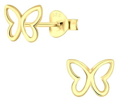 Joy|S - Zilveren vlinder oorbellen - 8 x 6 mm - gold plated