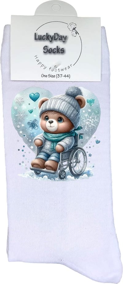 Beertje - Opkikkertje - Rolstoel - Grappige sokken - Valentijn cadeau - Verjaardag cadeau - Kerst cadeau - Grappige sokken - Leuke sokken - Winter - Vrolijke sokken - Kerst sokken - Vaderdag - Moederdag - Socks maken Happy - 37-44