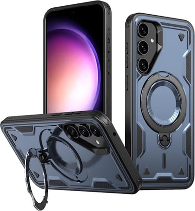 Magsafe Hoesje Geschikt voor Samsung Galaxy S23 FE Hoesje Navy - Armor Hoesje met Met Draaibare Ring Houder
