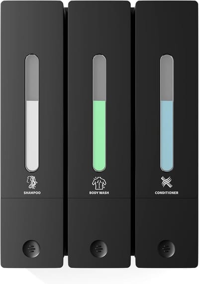 Famanu – Shampoo conditioner dispenser wandmontage – 3 kamers – 1200 ml capaciteit – zonder boren – badkamer/hotel