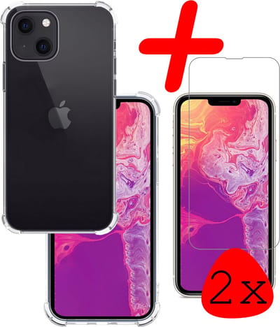 Hoesje Met Screenprotector - 2 Stuks - Geschikt voor Apple iPhone 14 - Sterk & Shockproof - Siliconen Case - Back Cover - Telefoon Hoes - Shock Proof - Transparant