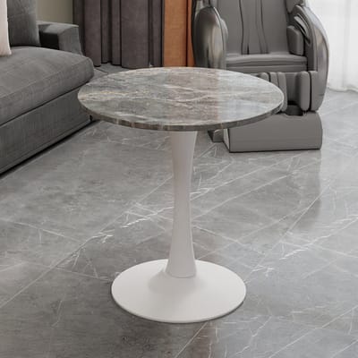 MODFU Ronde Salontafel - Minimalistisch - Moderne Stijl - Voor Woonkamer Of Eethoek - Kunststeen - Antiekwit En Grijs