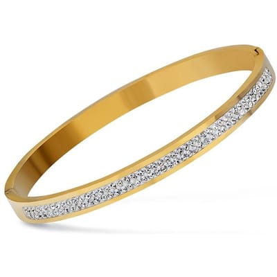 Mode Sieraden Armbanden Met Twee Lijnen Kristal Strass Pave Roestvrij Staal Open Armband Voor Vrouwen Accessoires schoon